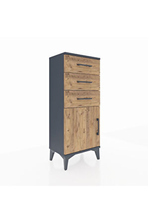 Arges Komodin Tek Raflı 3 Çekmeceli Tek Kapaklı 44x30x106 Antrasit-Çam
