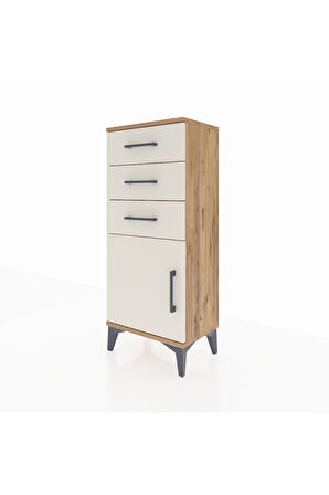 Arges Komodin Tek Raflı 3 Çekmeceli Tek Kapaklı 44x30x106 Çam-Aytaşı