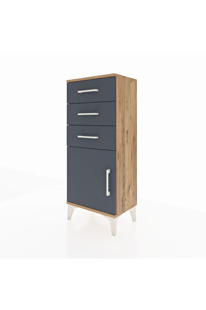 Arges Komodin Tek Raflı 3 Çekmeceli Tek Kapaklı 44x30x106 Çam-Antrasit