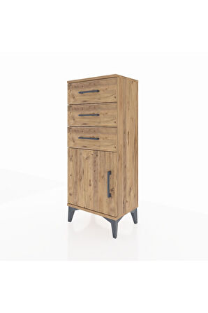 Arges Komodin Tek Raflı 3 Çekmeceli Tek Kapaklı 44x30x106 Çam-Çam