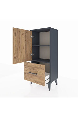 Arges Komodin 2 Raflı Tek Çekmeceli Tek Kapaklı 44x30x106 Antrasit-Çam