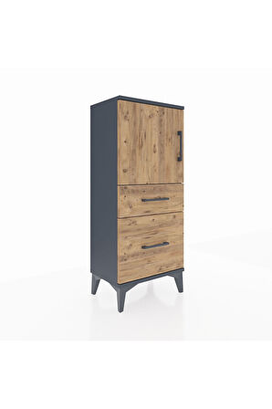 Arges Komodin 2 Raflı 2 Çekmeceli Tek Kapaklı 44x30x106 Antrasit-Çam