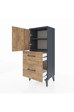 Arges Komodin 2 Raflı 2 Çekmeceli Tek Kapaklı 44x30x106 Antrasit-Çam