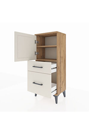 Arges Komodin 2 Raflı 2 Çekmeceli Tek Kapaklı 44x30x106 Çam-Aytaşı
