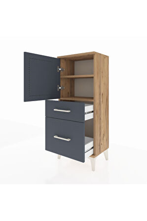 Arges Komodin 2 Raflı 2 Çekmeceli Tek Kapaklı 44x30x106 Çam-Antrasit