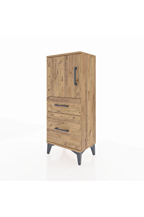 Arges Komodin 2 Raflı 2 Çekmeceli Tek Kapaklı 44x30x106 Çam-Çam