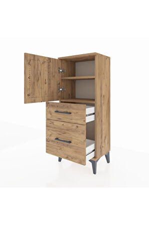 Arges Komodin 2 Raflı 2 Çekmeceli Tek Kapaklı 44x30x106 Çam-Çam