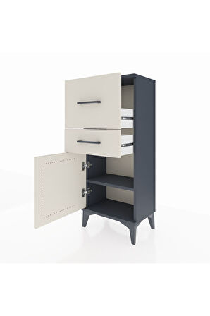 Arges Komodin Tek Raflı 2 Çekmeceli Tek Kapaklı 44x30x106 Antrasit-Aytaşı