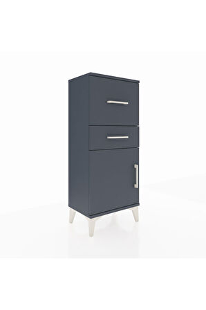 Arges Komodin Tek Raflı 2 Çekmeceli Tek Kapaklı 44x30x106 Antrasit-Antrasit