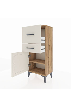 Arges Komodin Tek Raflı 2 Çekmeceli Tek Kapaklı 44x30x106 Çam-Aytaşı