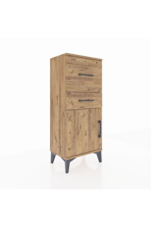 Arges Komodin Tek Raflı 2 Çekmeceli Tek Kapaklı 44x30x106 Çam-Çam
