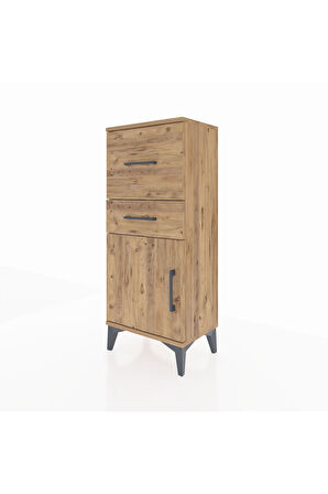 Arges Komodin Tek Raflı 2 Çekmeceli Tek Kapaklı 44x30x106 Çam-Çam