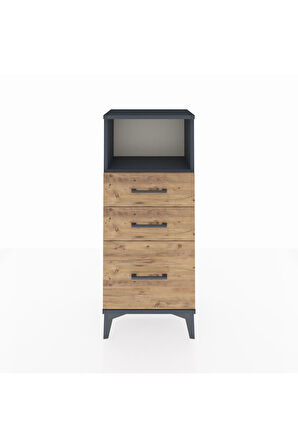 Arges Komodin Tek Raflı 3 Çekmeceli 44x30x106 Antrasit-Çam