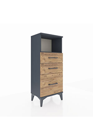 Arges Komodin Tek Raflı 3 Çekmeceli 44x30x106 Antrasit-Çam