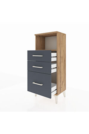 Arges Komodin Tek Raflı 3 Çekmeceli 44x30x106 Çam-Antrasit