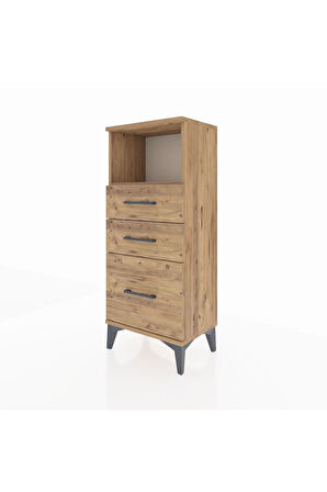 Arges Komodin Tek Raflı 3 Çekmeceli 44x30x106 Çam-Çam