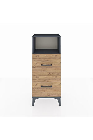 Arges Komodin Tek Raflı 2 Çekmeceli 44x30x106 Antrasit-Çam