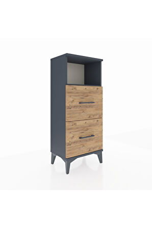 Arges Komodin Tek Raflı 2 Çekmeceli 44x30x106 Antrasit-Çam