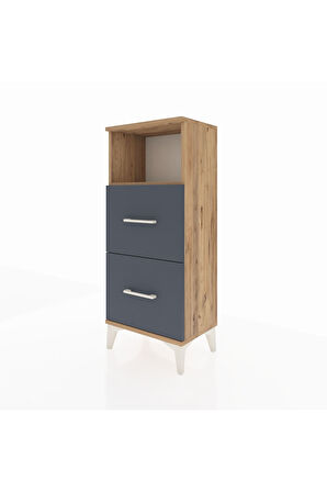 Arges Komodin Tek Raflı 2 Çekmeceli 44x30x106 Çam-Antrasit