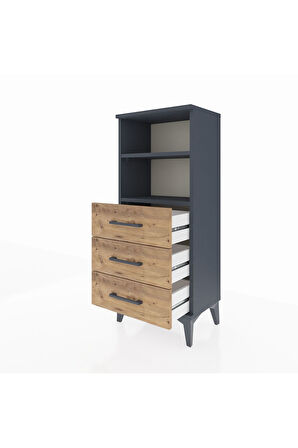 Arges Komodin 2 Raflı 3 Çekmeceli 44x30x106 Antrasit-Çam
