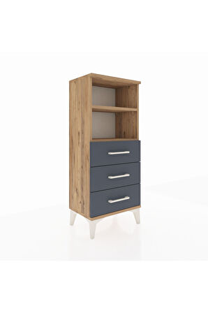 Arges Komodin 2 Raflı 3 Çekmeceli 44x30x106 Çam-Antrasit