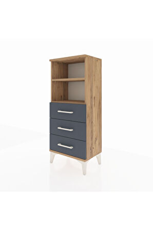 Arges Komodin 2 Raflı 3 Çekmeceli 44x30x106 Çam-Antrasit