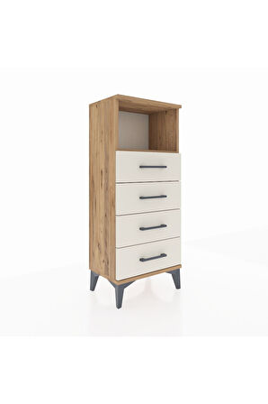 Arges Komodin Tek Raflı 4 Çekmeceli 44x30x106 Çam-Aytaşı