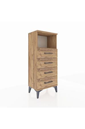 Arges Komodin Tek Raflı 4 Çekmeceli 44x30x106 Çam-Çam