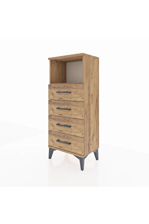 Arges Komodin Tek Raflı 4 Çekmeceli 44x30x106 Çam-Çam