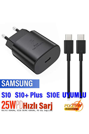 Samsung S10 S10E S10+ Plus Uyumlu Şarj Aleti ve Kablosu 25W HIZLI Şarj Type C Kablo