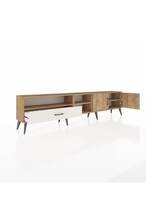 Dienni Arges TV Ünitesi 3 Raflı Tek Çekmeceli 2 Kapaklı 220x30x51 Çam-Çam/Aytaşı