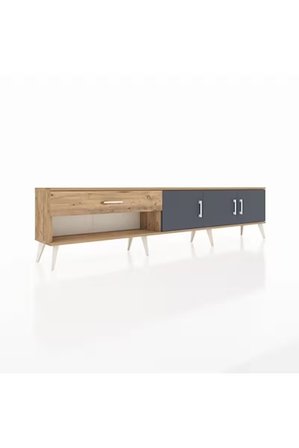 Dienni Arges TV Ünitesi 2 Raflı Tek Çekmeceli 3 Kapaklı 220x30x51 Çam-Antrasit/Çam