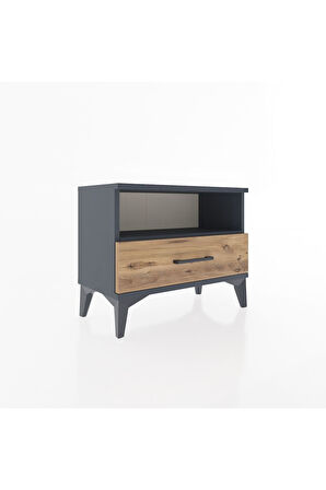 Arges Komodin Tek Raflı Tek Çekmeceli 60x30x48 Antrasit-Çam