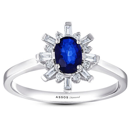 0.17 Karat Baget Taşlı Pırlantalı Safir Yüzük