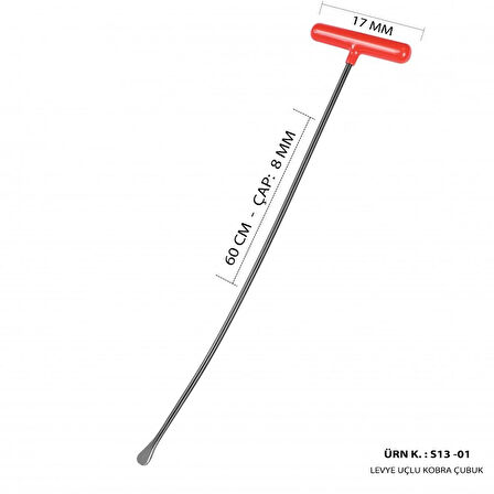 60 cm 8 mm Çap Levye Uçlu Kobra Çubuk - S13-01