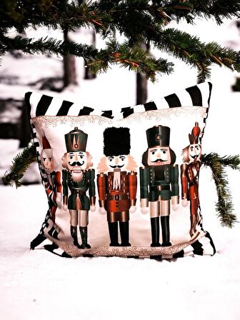 Yılbaşı, Christmas, Kış, Winter Nutcracker Fındıkkıran Siyah Beyaz Kırlent - Kırlent Kılıfı