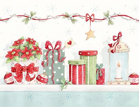 Vintage Christmas no:2 Desenli Amerikan Servisi Dikdörtgen 35 x 50 cm