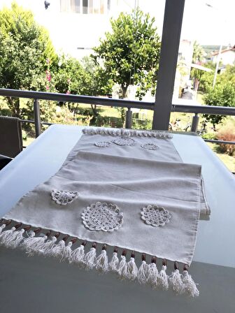 Naturel Keten El Örgüsü, Tığ İşi, Runner - Ranir, Model 1