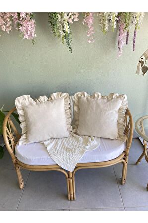 Keten, Bohem, Fırfırlı, Vintage, 2'li Kare Kırlent Kılıfı