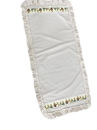 Keten, Bohem, Fırfırlı, Vintage, 4 Adet Yuvarlak Amerikan Servis ve Fırfırlı Runner Tavşan Set