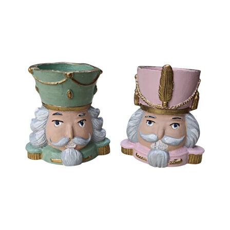 2'li Kurşun asker- Nutcracker - Fındıkkıran Mumluk Pembe Mint