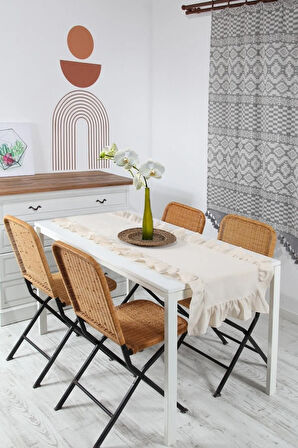 Vintage Naturel Fırfırlı Keten Runner