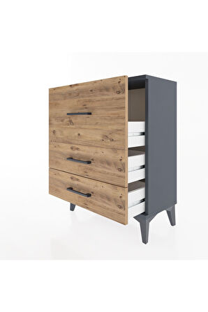 Arges Komodin Tek Raflı 2 Çekmeceli 60x30x80 Antrasit-Çam