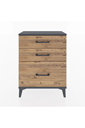 Arges Komodin 3 Çekmeceli 60x30x80 Antrasit-Çam