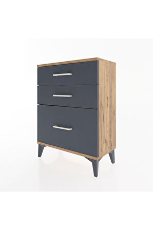 Arges Komodin 3 Çekmeceli 60x30x80 Çam-Antrasit