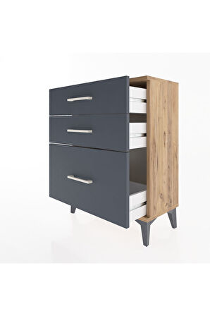 Arges Komodin 3 Çekmeceli 60x30x80 Çam-Antrasit