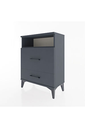 Arges Komodin Tek Raflı 2 Çekmeceli 60x30x80 Antrasit-Antrasit