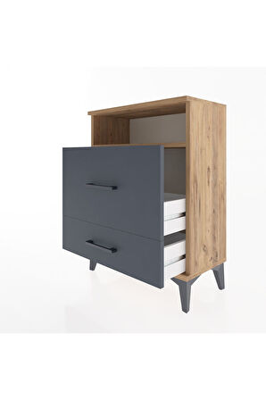 Arges Komodin Tek Raflı 2 Çekmeceli 60x30x80 Çam-Antrasit