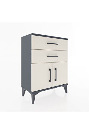 Arges Komodin 2 Raflı 2 Kapaklı 60x30x80 Antrasit-Aytaşı