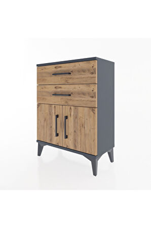 Arges Komodin 2 Raflı 2 Kapaklı 60x30x80 Antrasit-Çam